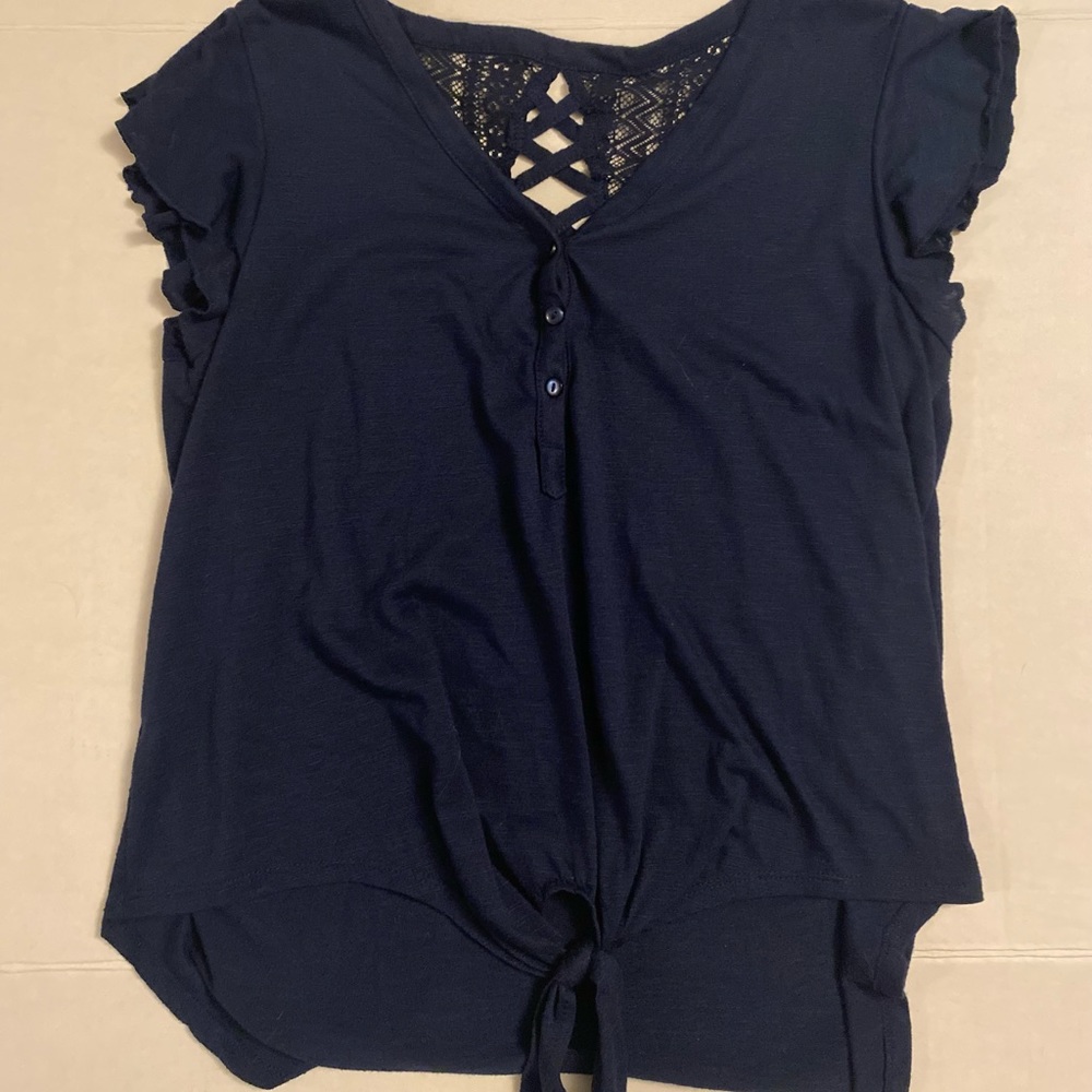 No Boundaries Tied Blue Lace Shirt Button Up
